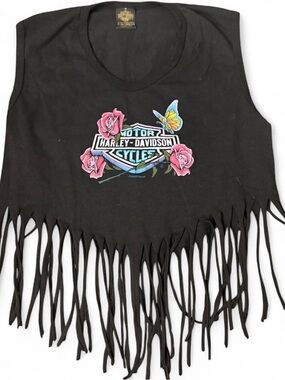 Harley-Davidson Womens Black Fringe Tank Top with Floral Logo